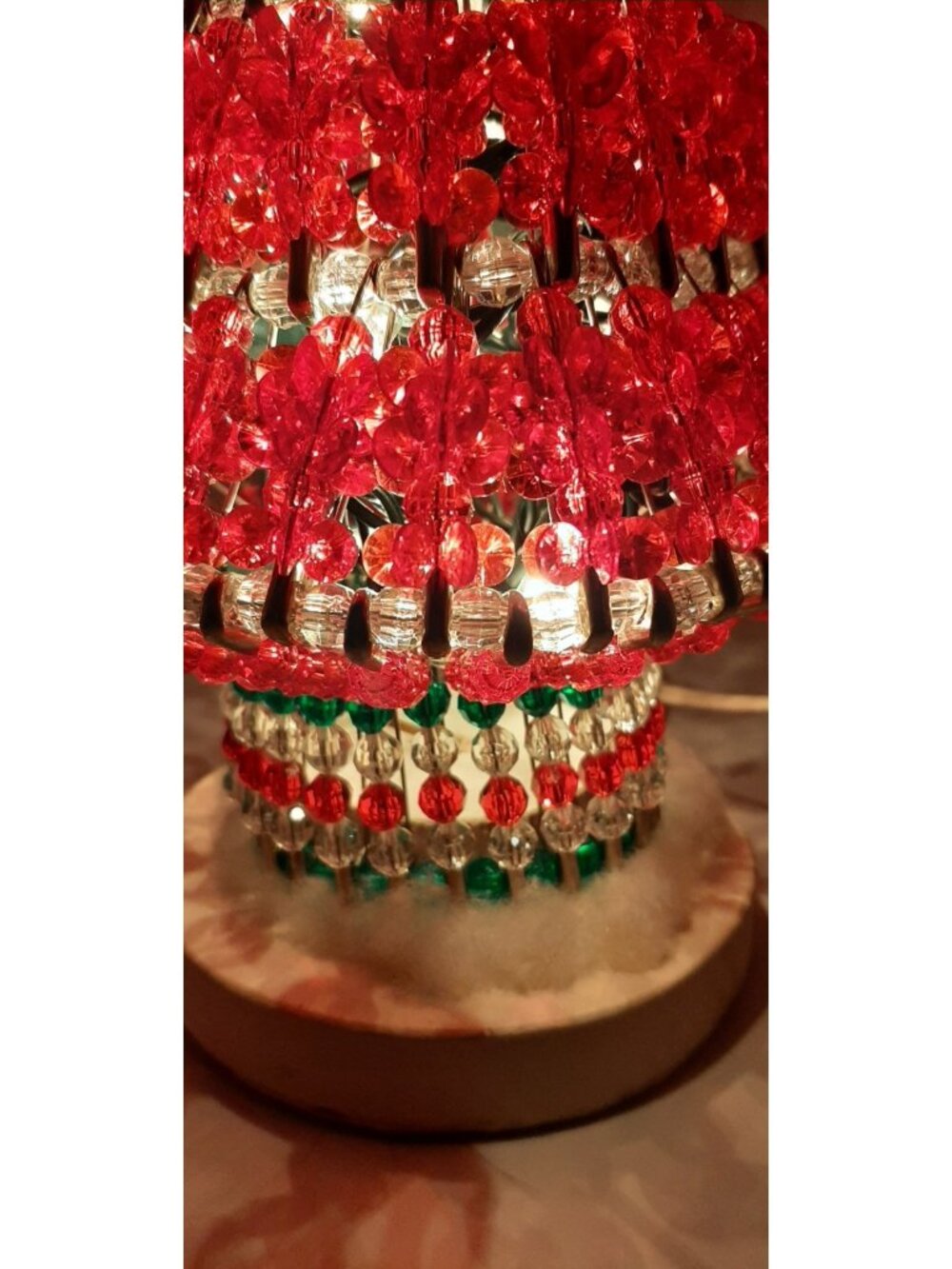 Vintage Red Safety Pin Christmas Tree Beaded Handmade 13” Tall Lighted - Picture 3 of 9